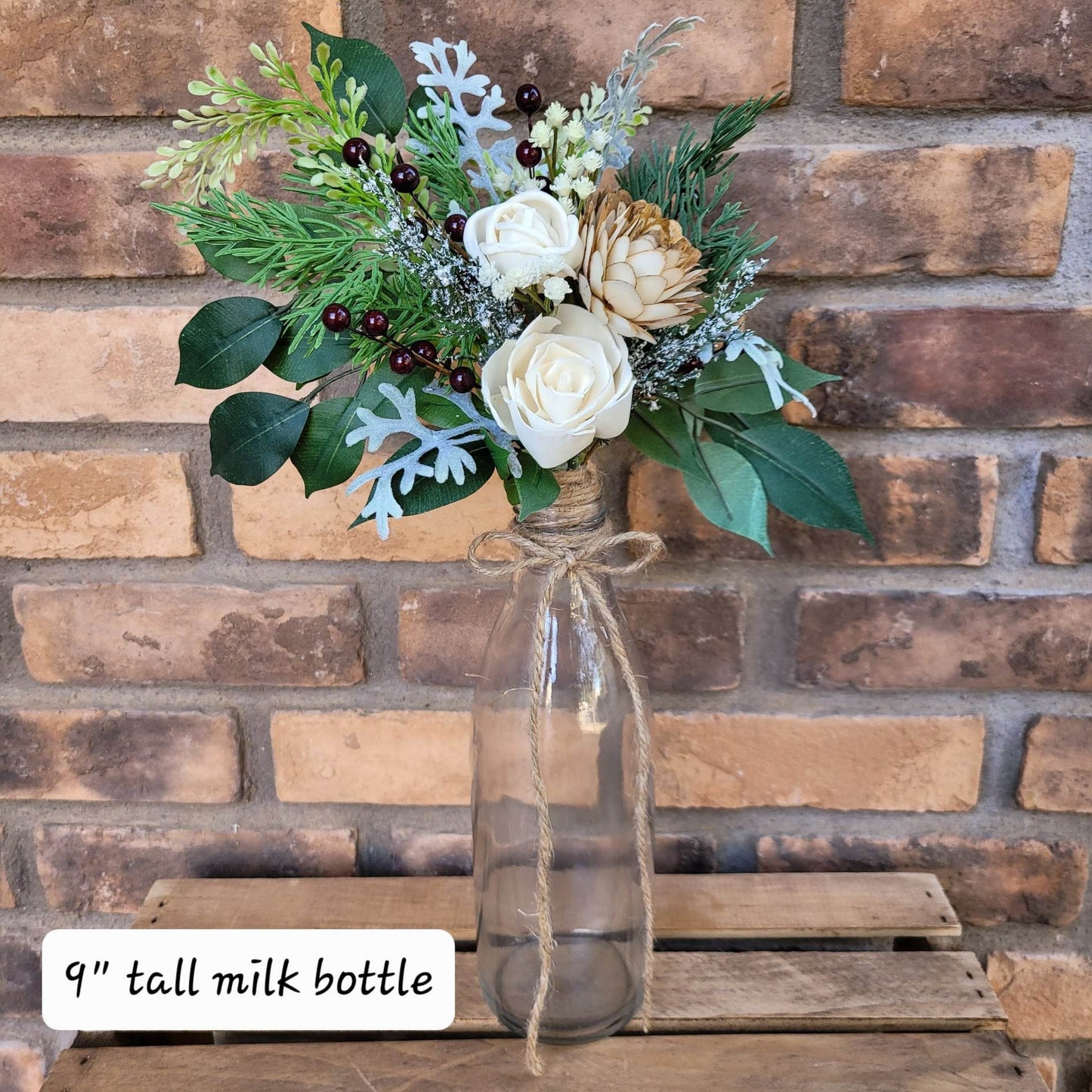 Christmas Wood Flower Arrangement, Christmas Table Centerpiece, Wood Flowers in Vase, Holiday Hostess Gift, Winter Florals
