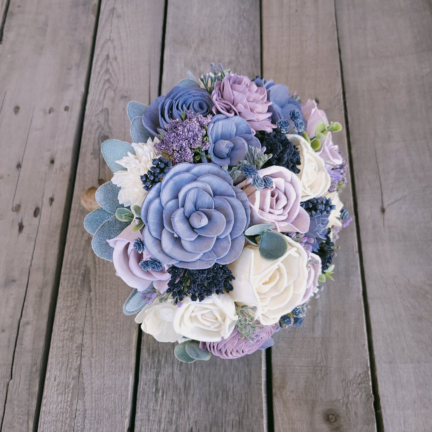 Wood Flower Bouquet, Lavender Wedding Bouquet, Dusty Blue Bridal Bouquet, Sola Wood Flowers, Fake Wedding Flowers