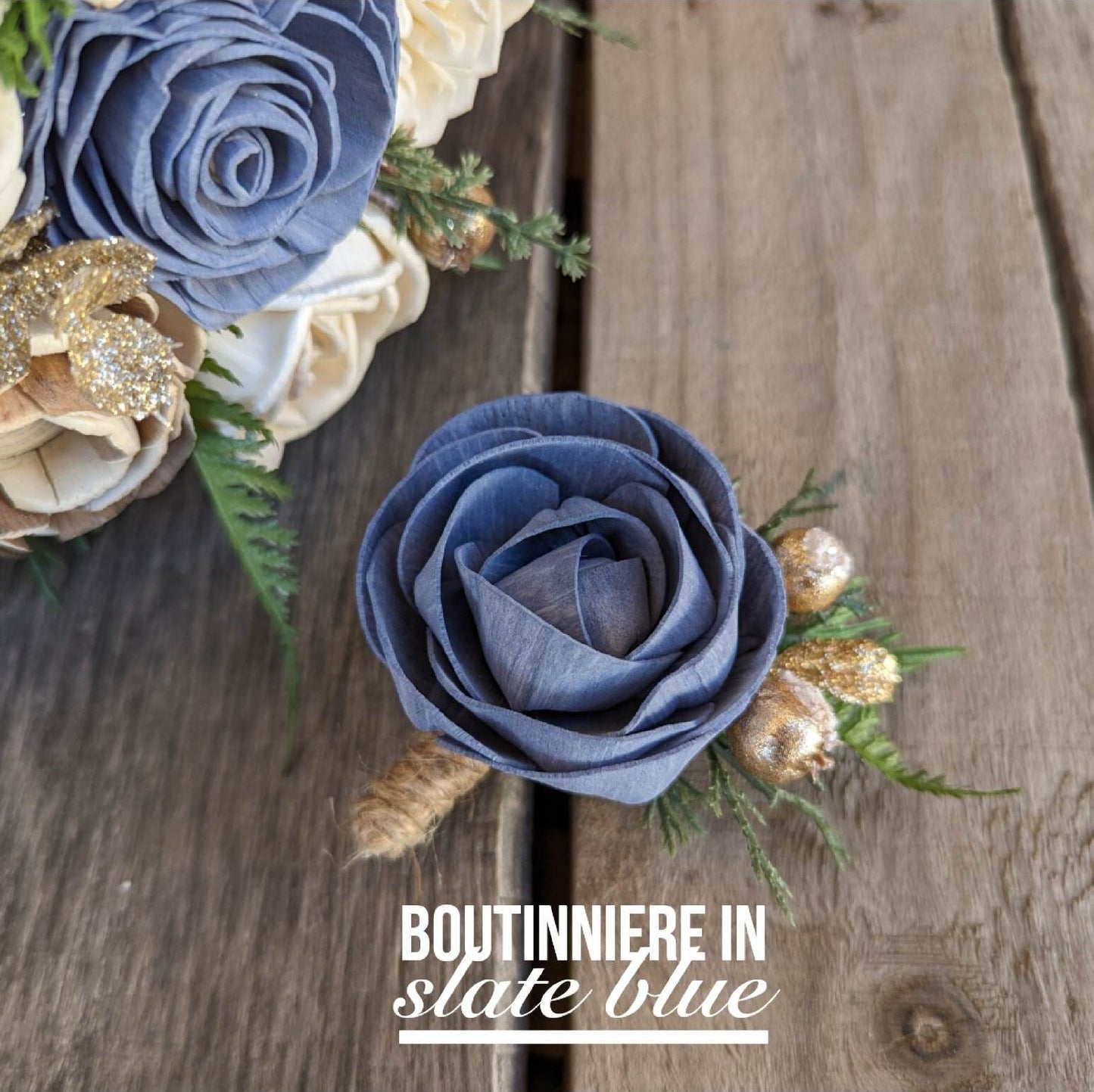 Navy Blue Wood Flower Bouquet, Navy & Gold Bridal Bouquet, Dusty Blue Wedding Flowers, Wooden Bride Bouquet, Navy and Slate Blue Bouquet