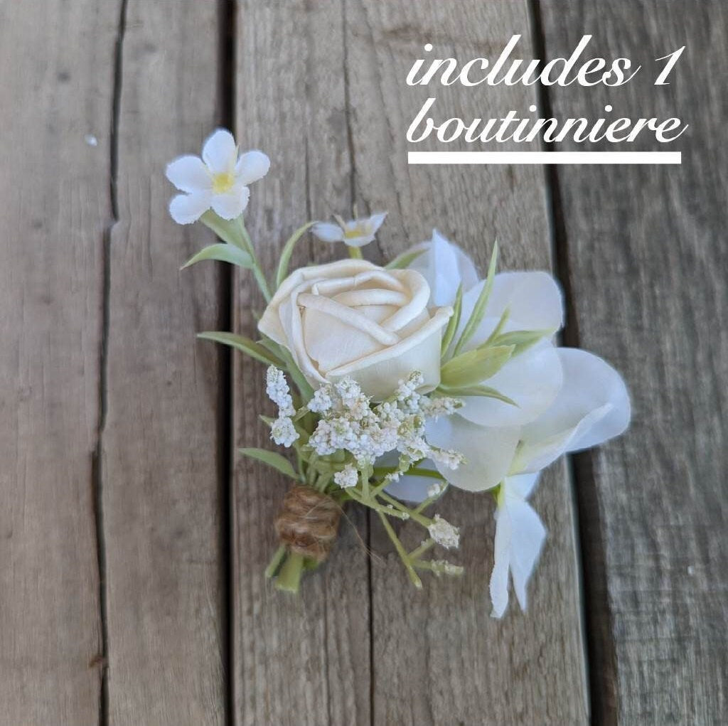 Wood Flower Bouquet and Boutonniere Set, Silk Flower Bouquet, Sola Wood Flowers, Wedding Bouquet Set, Bridal Bouquet and Boutonniere