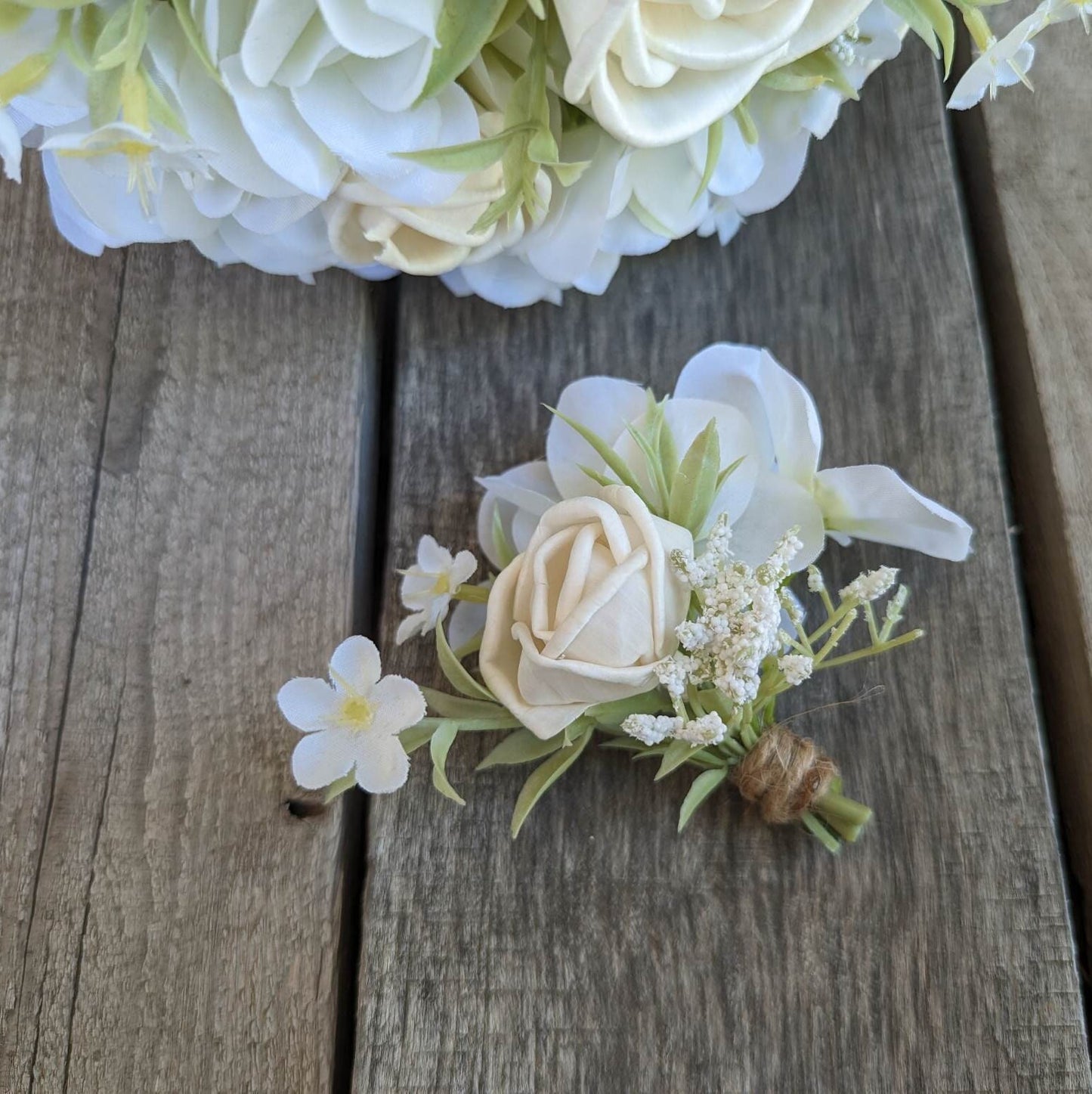Wood Flower Bouquet and Boutonniere Set, Silk Flower Bouquet, Sola Wood Flowers, Wedding Bouquet Set, Bridal Bouquet and Boutonniere