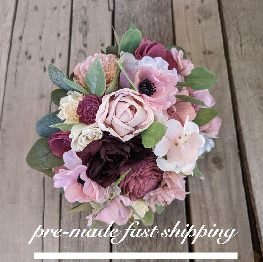 Mauve Wood Flower Bouquet, Dusty Rose Bridal Bouquet, Blush Wedding Bouquet, Wooden Flower Bouquet, Dance Recital Gift, Mauve Bride Bouquet