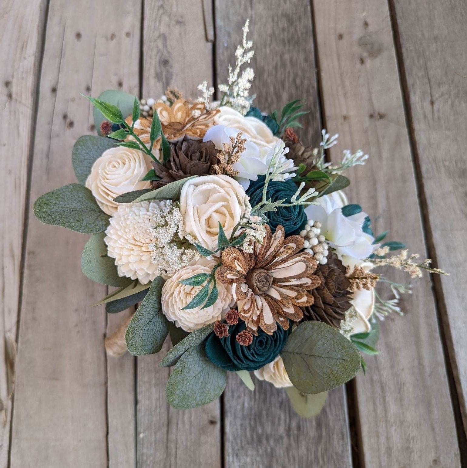 Fall Wedding Bouquet, Wood Flower Bouquet, Dark Teal Bridal Bouquet, F –  Rose & Bee Organics