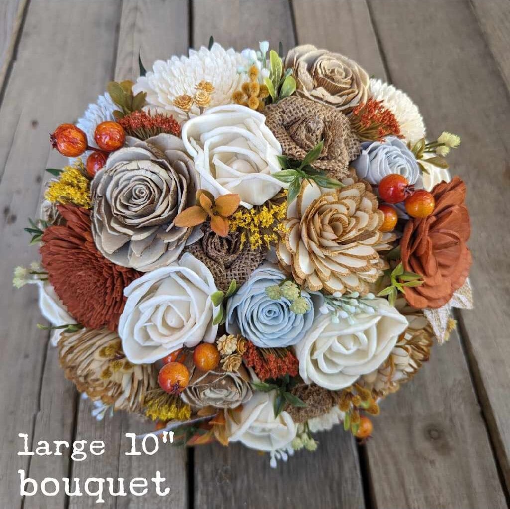 Fall Wedding Bouquet with Sola Wood Flowers, Wood Flower Bridal Bouquet for Bride and Bridesmaid