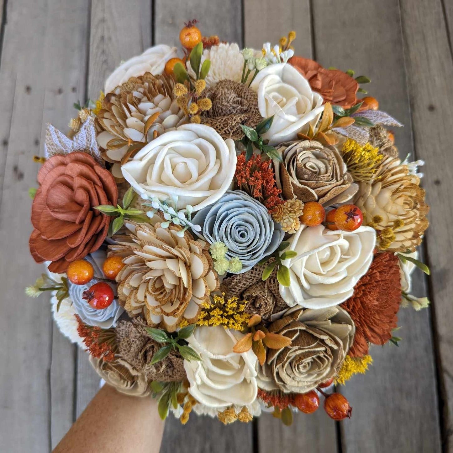 Fall Wedding Bouquet with Sola Wood Flowers, Wood Flower Bridal Bouquet for Bride and Bridesmaid
