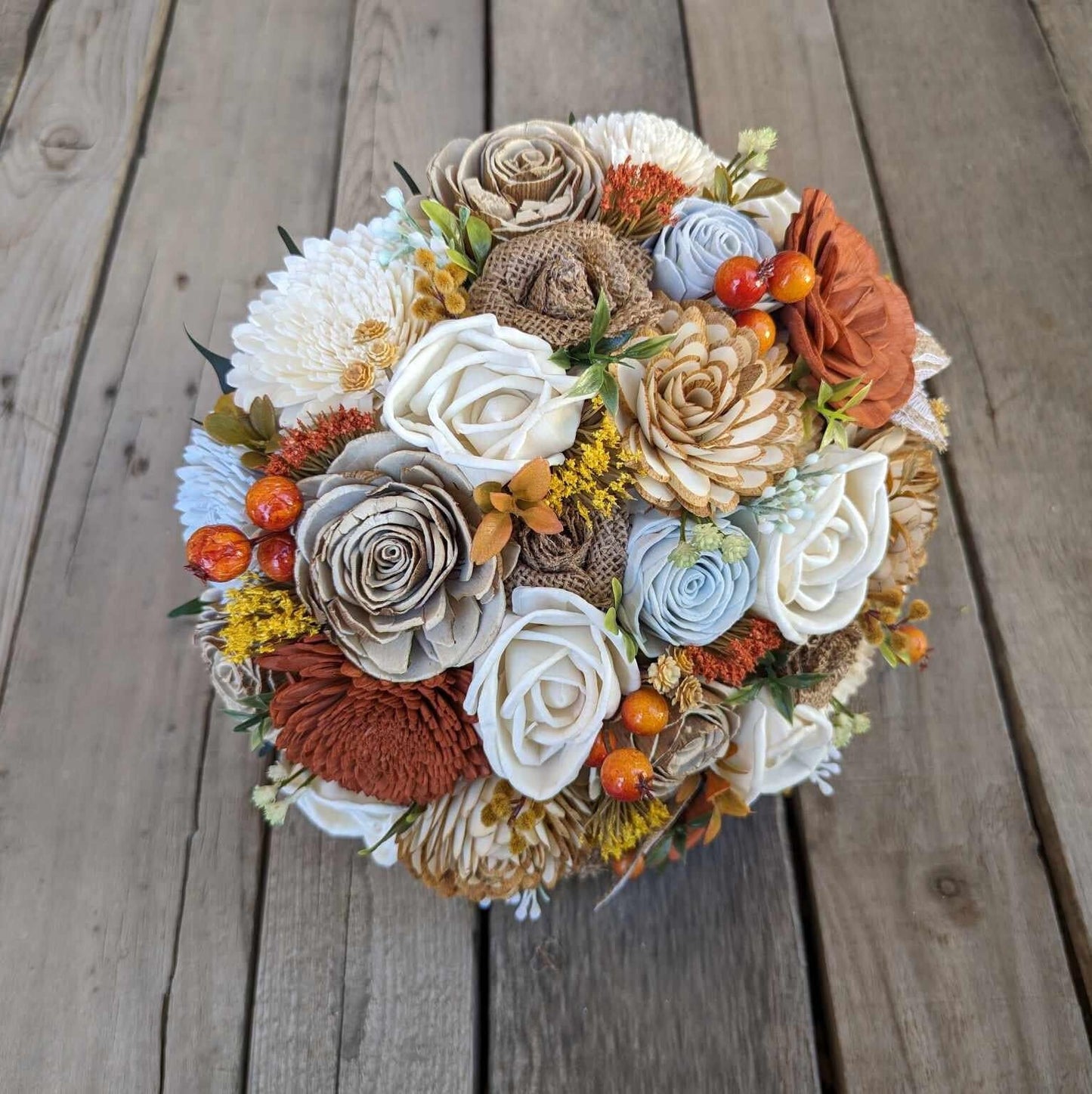 Fall Wedding Bouquet with Sola Wood Flowers, Wood Flower Bridal Bouquet for Bride and Bridesmaid