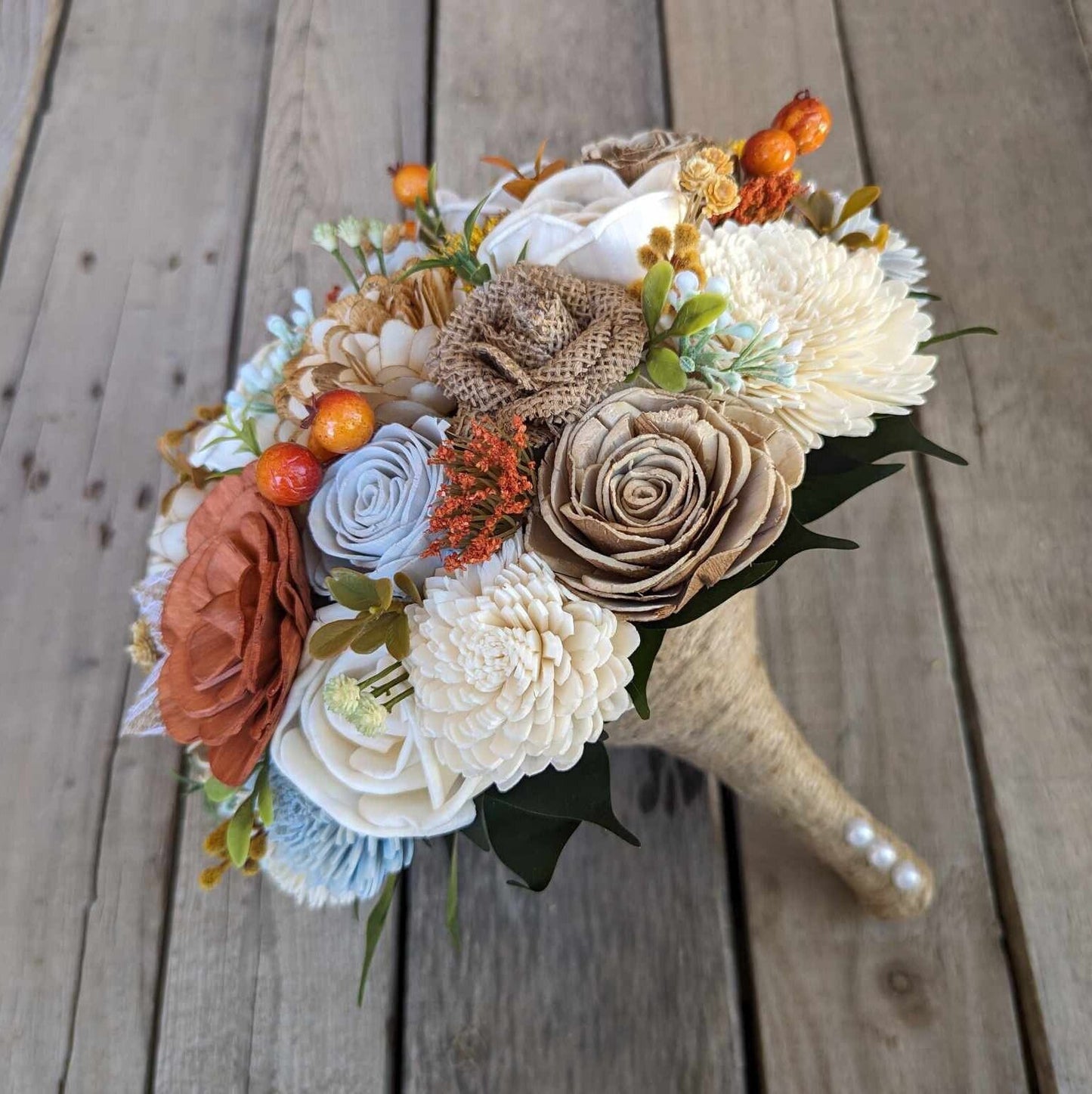 Fall Wedding Bouquet with Sola Wood Flowers, Wood Flower Bridal Bouquet for Bride and Bridesmaid