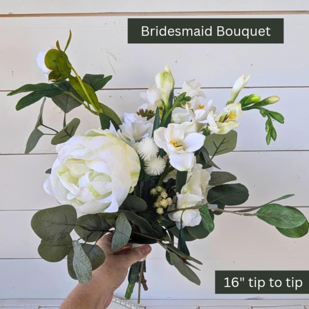 Premium Artificial Silk Flower Bouquet with Peonies and Roses, Cream and Green Natural Bridal Bouquet and Bridesmaid Flowers, Artificial Wedding Flowers, Silk Flower Bouquet, Wedding Bouquets