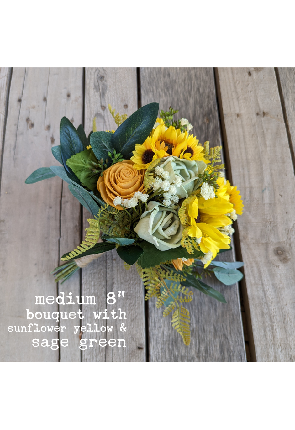 Sunflower Wedding Bouquet with Wood Flowers, Sunflower Wooden Bouquet, Bridal Flowers, Bridesmaid Bouquets