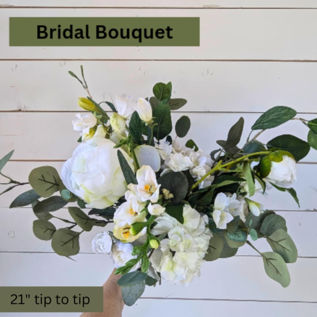 Premium Artificial Silk Flower Bouquet with Peonies and Roses, Cream and Green Natural Bridal Bouquet and Bridesmaid Flowers, Artificial Wedding Flowers, Silk Flower Bouquet, Wedding Bouquets