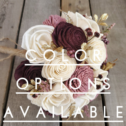 Wood Flower Bridesmaid Bouquet, Artificial Wedding Bouquet, Wooden Bridal Bouquet with Sola Wood Flowers