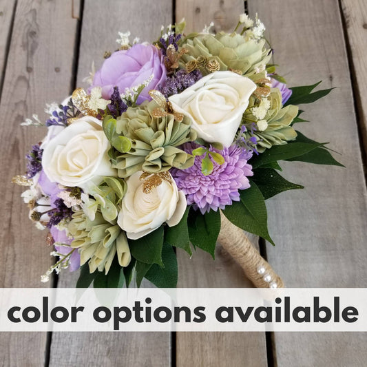 Wood Flower Bouquet with Gold Accent, Quinceanera Bouquet, Bridal Bouquet, Wedding Flowers, Sweet 15 Bouquet