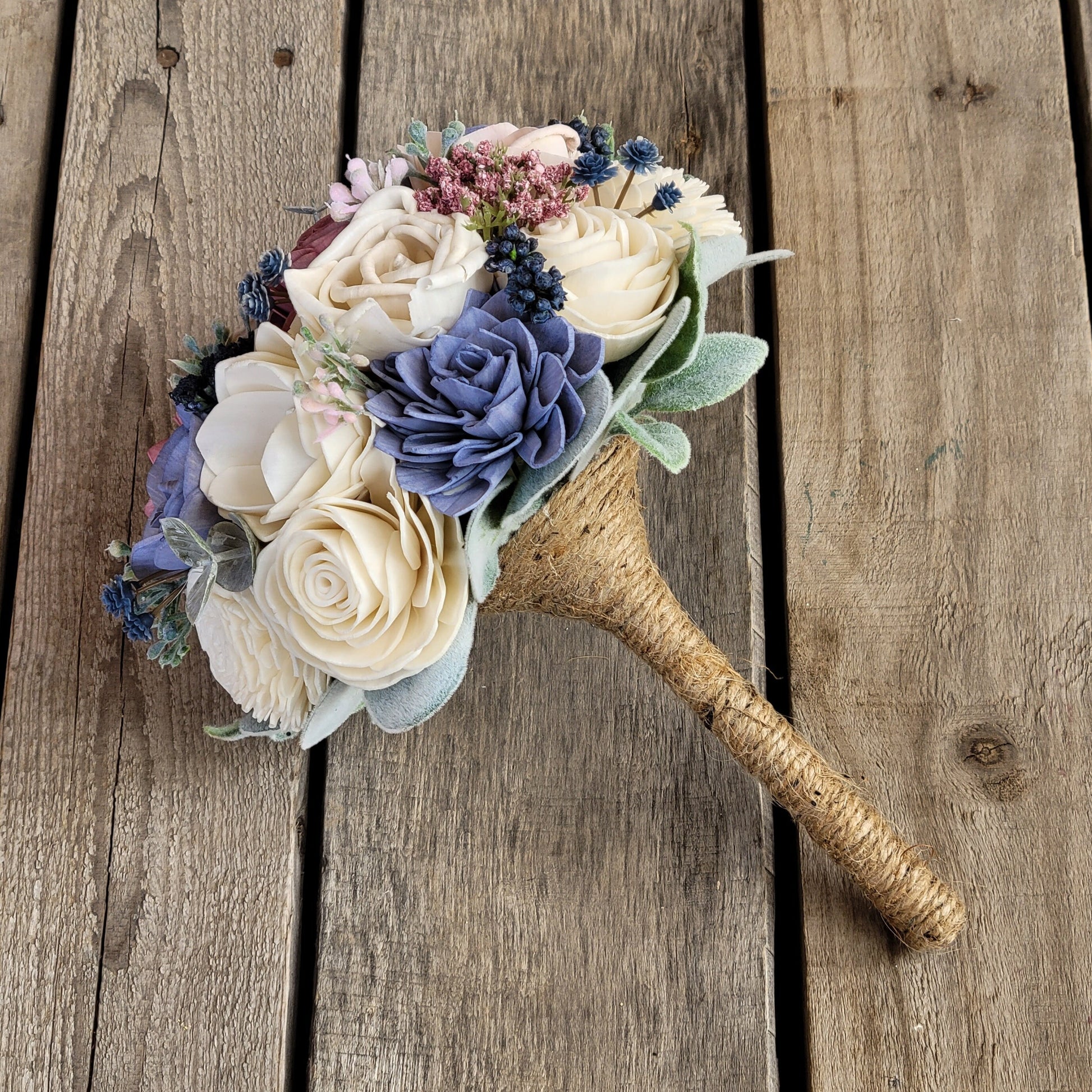 Wood Flower Bouquet, Dusty Rose Bridal Bouquet, Dusty Blue Wooden Flower Bouquet, Wood Wedding Bouquets, Wedding Flowers for Bride