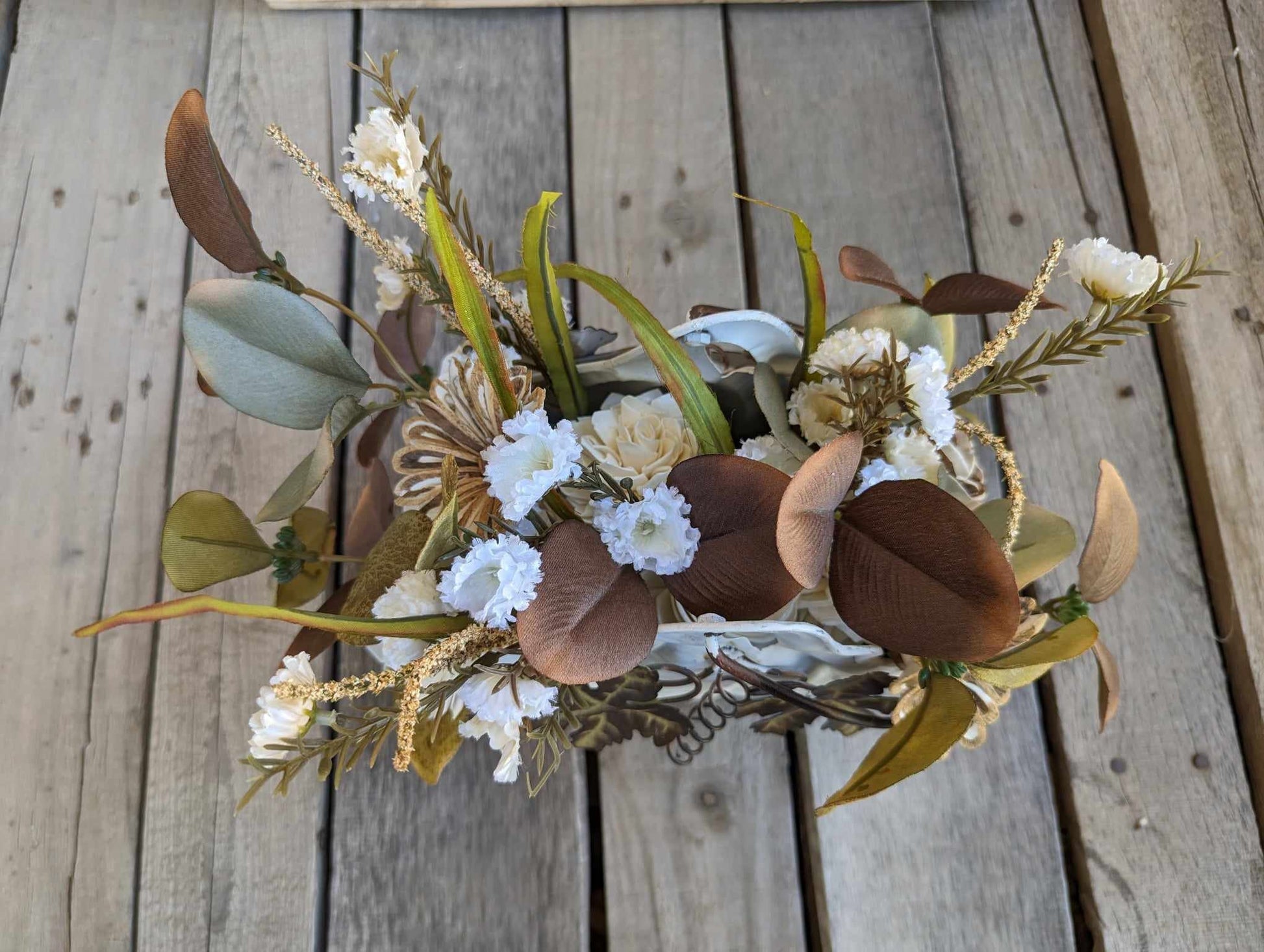 Wood Flowers Floral Arrangement for Fall, Thanksgiving Table Centerpiece, Cream Pumpkin Floral Arrangement, Fall Home Decor
