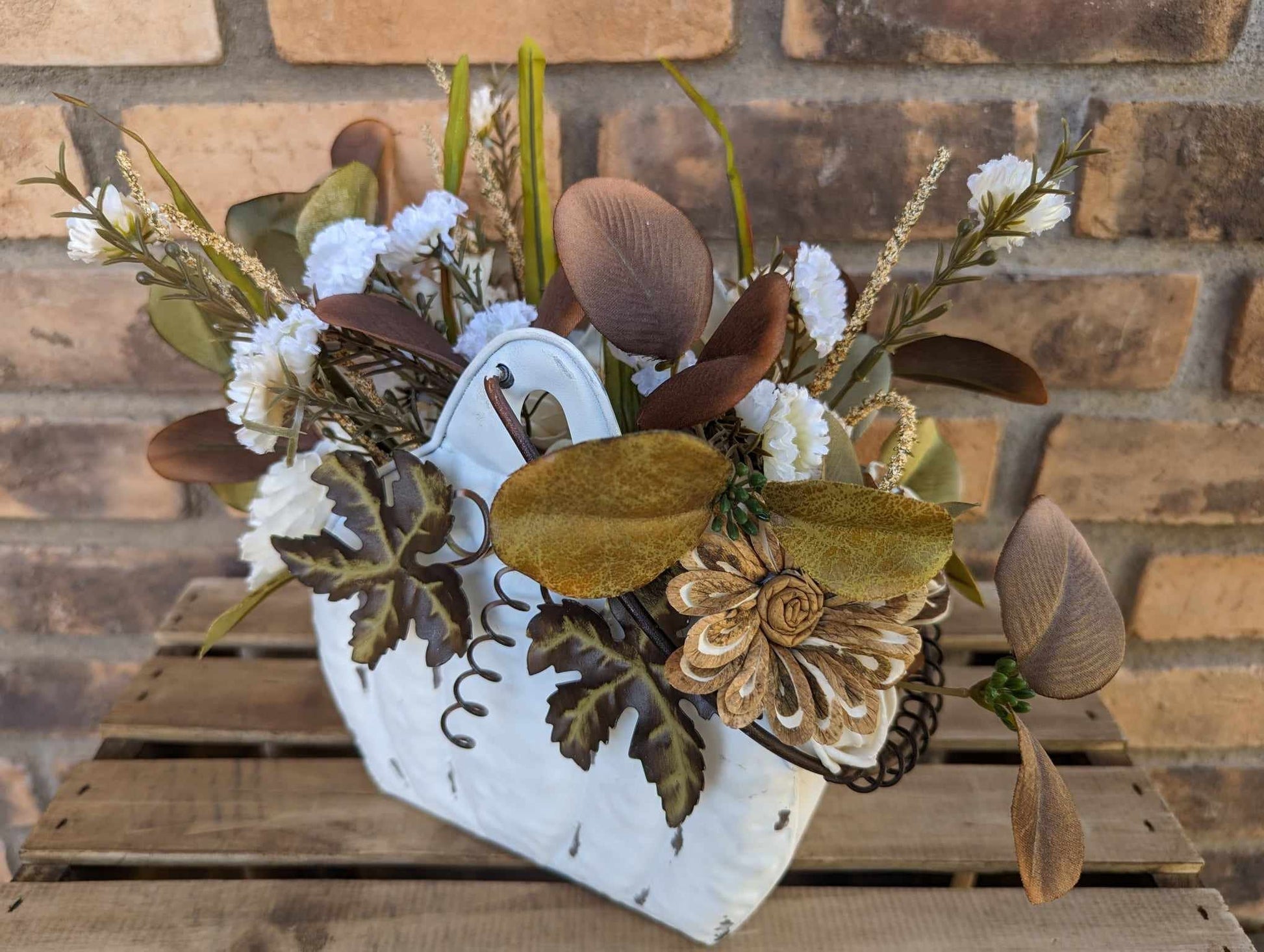 Wood Flowers Floral Arrangement for Fall, Thanksgiving Table Centerpiece, Cream Pumpkin Floral Arrangement, Fall Home Decor