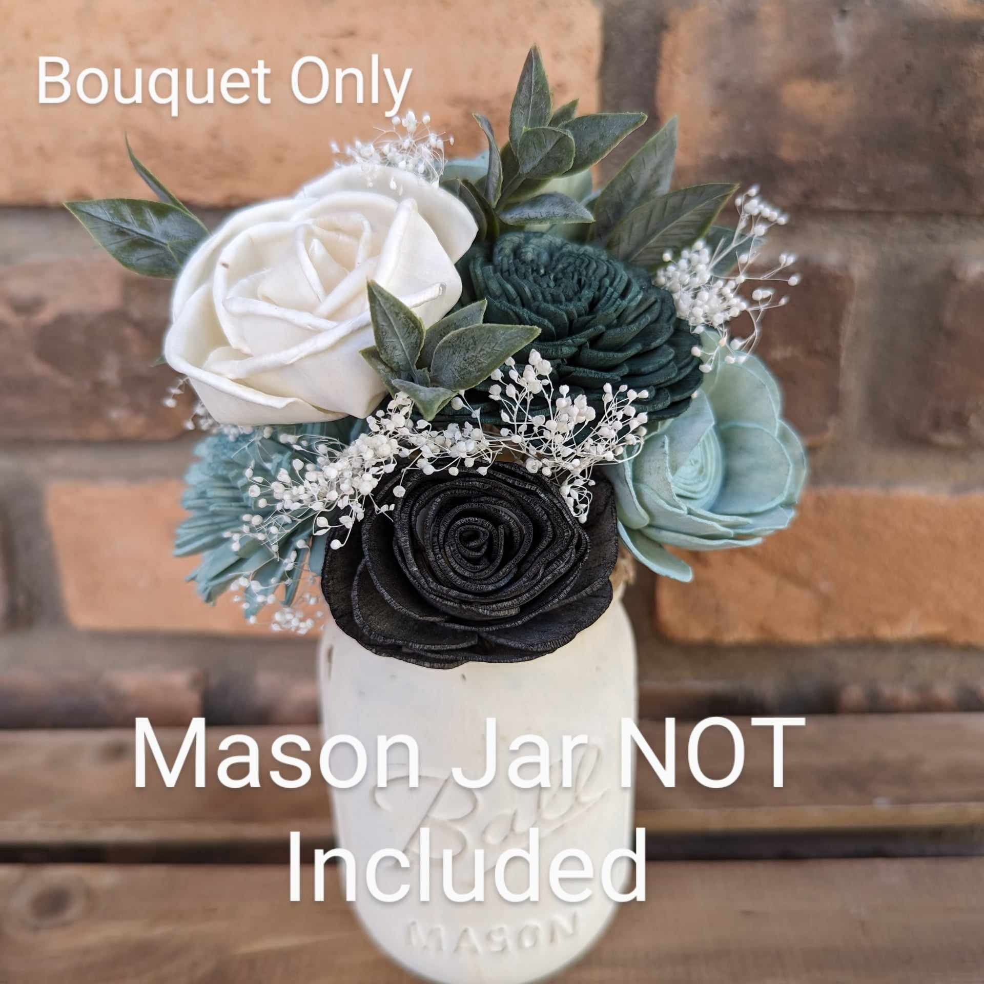 Mason Jar Bouquet with Wood Flowers, Wood Flower Table Centerpiece, Wedding Reception Decor, Wedding Centerpiece, Wood Flower Bouquet