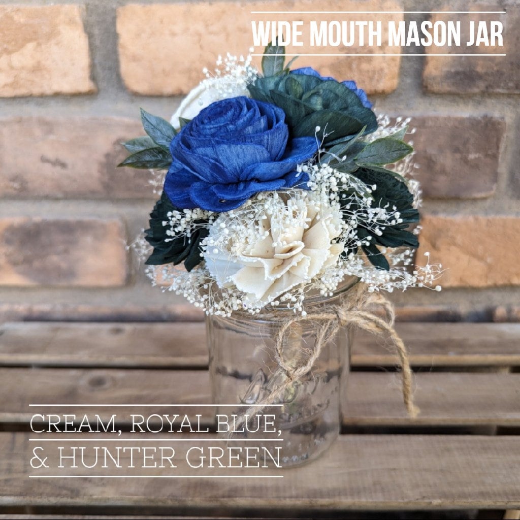 Mason Jar Bouquet with Wood Flowers, Wood Flower Table Centerpiece, Wedding Reception Decor, Wedding Centerpiece, Wood Flower Bouquet