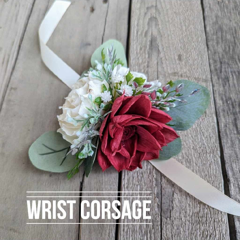 Artificial Corsage and Boutonniere Set, Wood Flower Wrist Corsage for Prom, Wooden Flower Corsage for Wedding, Wedding Boutonniere