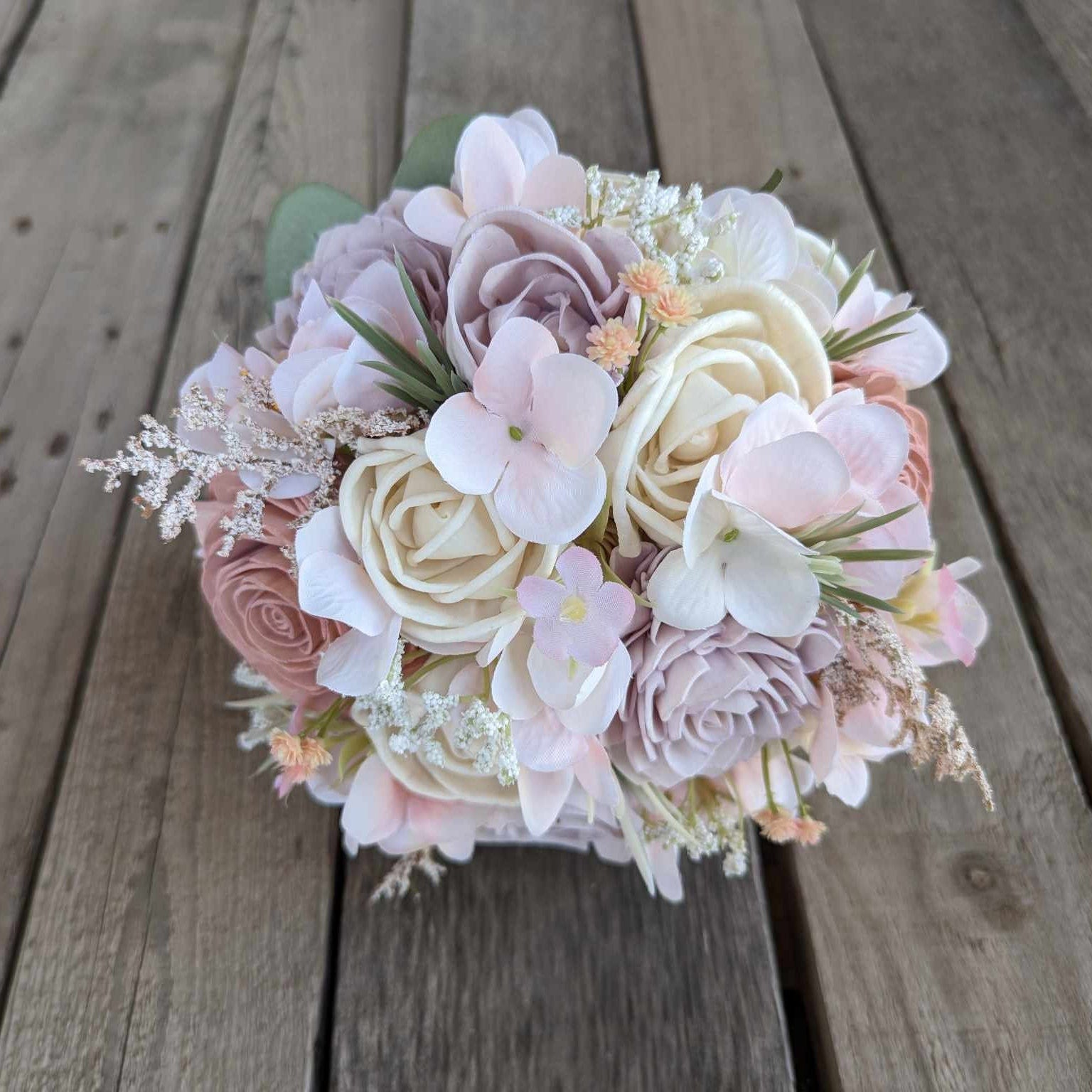 Lavender & Blush Sola Wood Flower Bouquet, Wedding Elopement Bouquet, Destination Bridal Bouquet, Wooden Bridesmaid Flowers