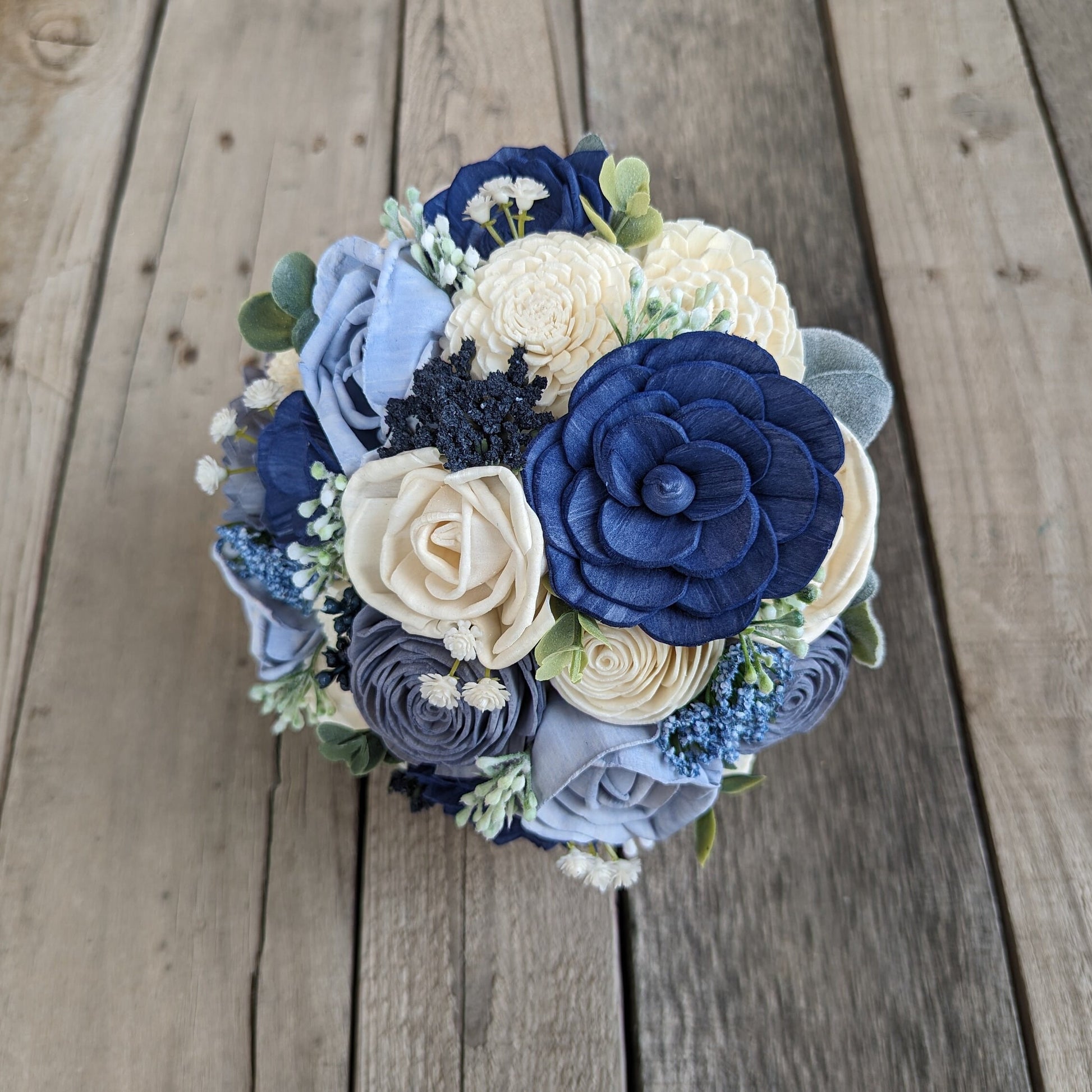 Artificial Blue Wedding Bouquet with Sola Wood Flowers, Wooden Flower Bouquet, Royal Blue Bridal Bouquet, Dusty Blue Bridesmaid Flowers