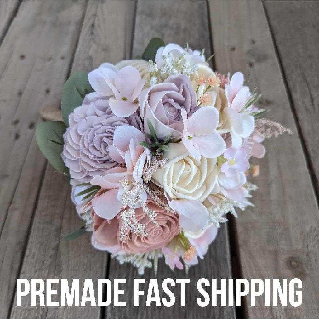 Lavender & Blush Sola Wood Flower Bouquet, Wedding Elopement Bouquet, Destination Bridal Bouquet, Wooden Bridesmaid Flowers