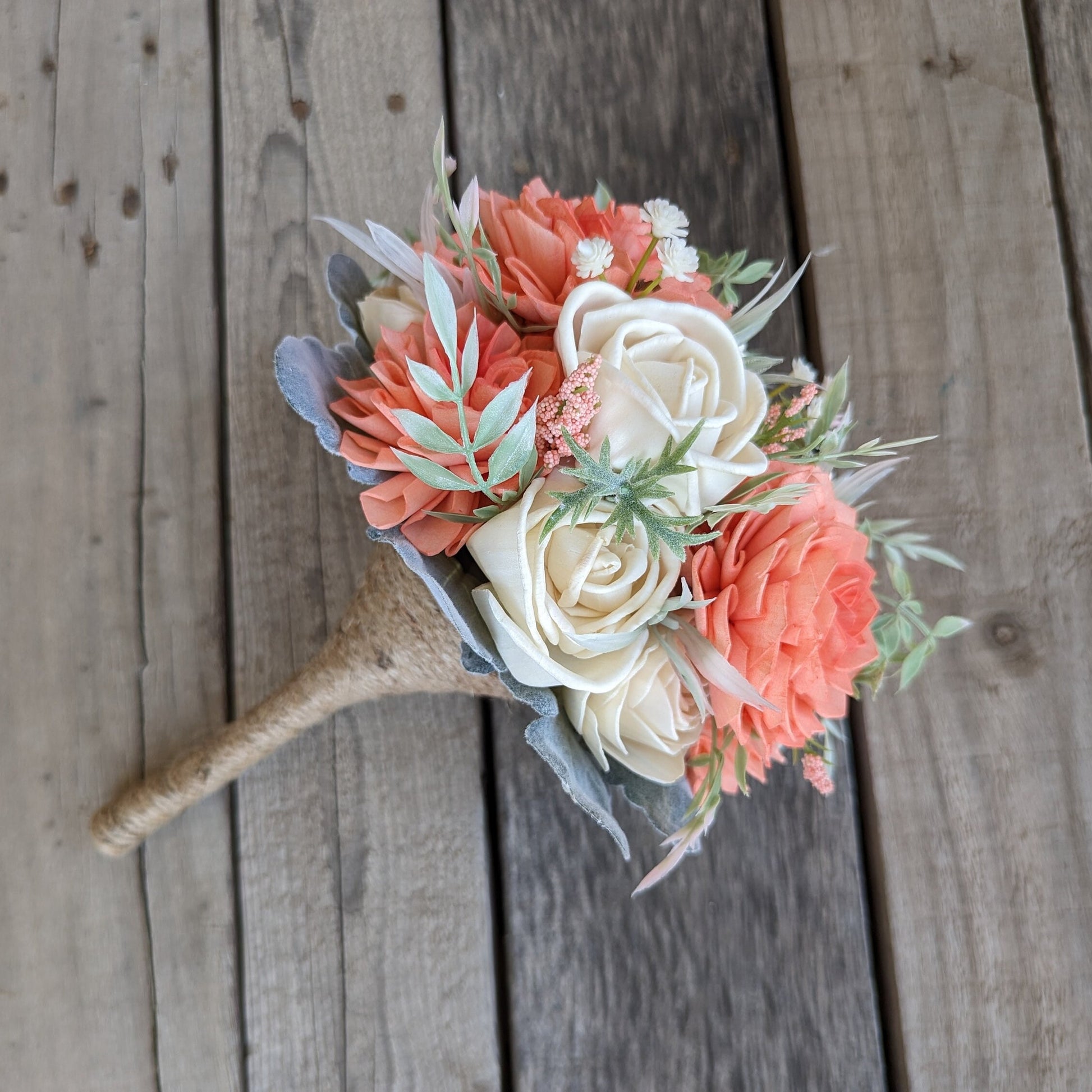 Premade Coral Sola Wood Flower Bouquet, Wedding Elopement Bouquet, Destination Bridal Bouquet, Wooden Bridesmaid Flowers, Beach Wedding