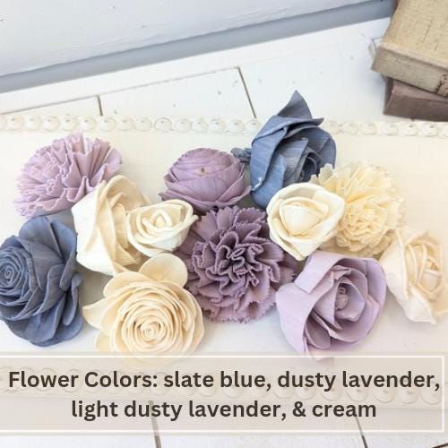 Sola Wood Flowers for Crafting in Slate Blue, Dusty Lavender, and Light Dusty Lavender, DIY Wooden Flowers or Wedding Cake, Bouquets