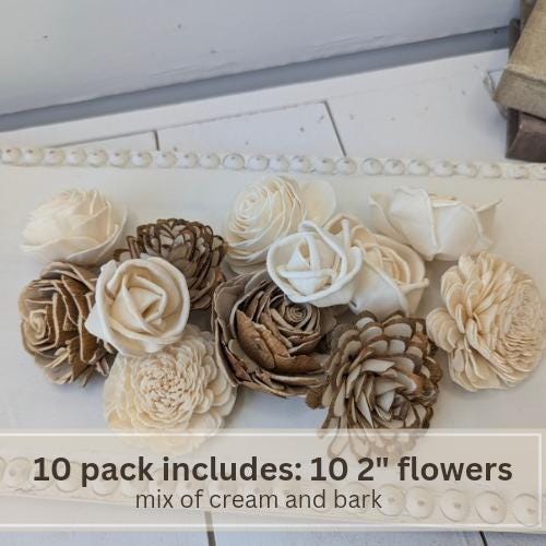 Sola Wood Flowers for Crafting in Natural Cream & Bark, DIY Wooden Flowers for Wedding Cake, Bouquets, Corsage, and Boutonnieres, Craft Kit