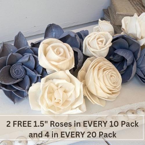 Premium Sola Wood Flowers for Crafting in Natural Cream & Accent Color, DIY Wooden Flowers for Wedding Cake, Bouquets, Corsage, Boutonnieres