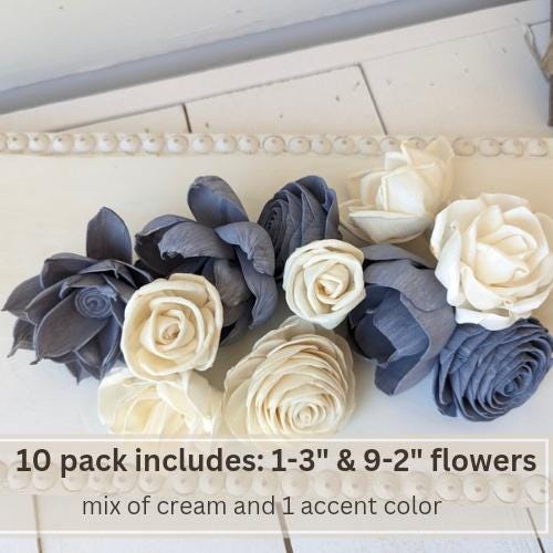 Premium Sola Wood Flowers for Crafting in Natural Cream & Accent Color, DIY Wooden Flowers for Wedding Cake, Bouquets, Corsage, Boutonnieres