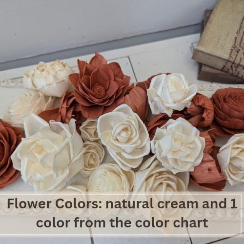 Premium Sola Wood Flowers for Crafting in Natural Cream & Accent Color, DIY Wooden Flowers for Wedding Cake, Bouquets, Corsage, Boutonnieres