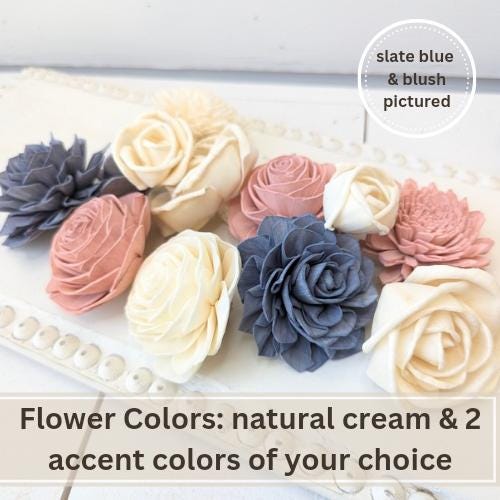 Sola Wood Flowers for Crafting in Natural Cream, Accent colors, DIY Wooden Flowers for Wedding Cake, Bouquets, Corsage, Boutonnieres