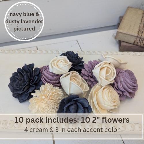 Sola Wood Flowers for Crafting in Natural Cream, Accent colors, DIY Wooden Flowers for Wedding Cake, Bouquets, Corsage, Boutonnieres