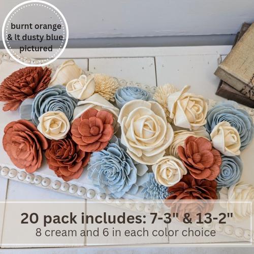 Sola Wood Flowers for Crafting in Natural Cream, Accent colors, DIY Wooden Flowers for Wedding Cake, Bouquets, Corsage, Boutonnieres