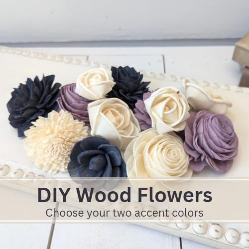 Sola Wood Flowers for Crafting in Natural Cream, Accent colors, DIY Wooden Flowers for Wedding Cake, Bouquets, Corsage, Boutonnieres