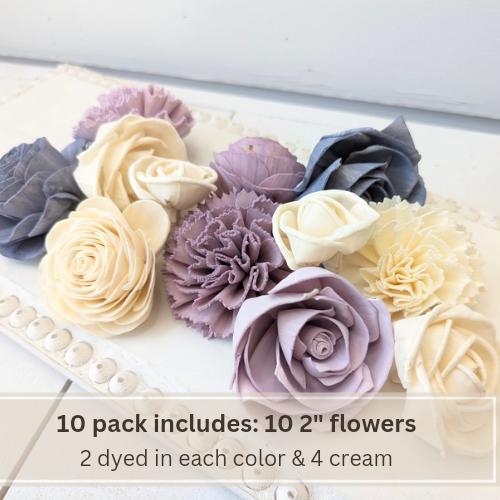Sola Wood Flowers for Crafting in Slate Blue, Dusty Lavender, and Light Dusty Lavender, DIY Wooden Flowers or Wedding Cake, Bouquets