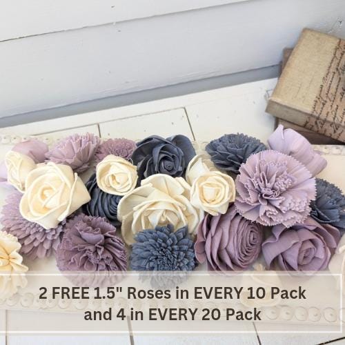 Sola Wood Flowers for Crafting in Slate Blue, Dusty Lavender, and Light Dusty Lavender, DIY Wooden Flowers or Wedding Cake, Bouquets