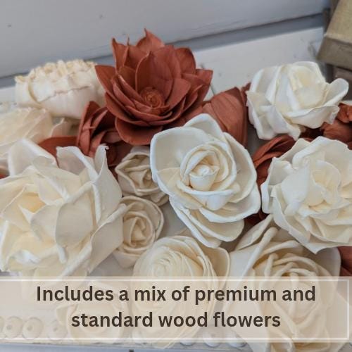 Premium Sola Wood Flowers for Crafting in Natural Cream & Accent Color, DIY Wooden Flowers for Wedding Cake, Bouquets, Corsage, Boutonnieres