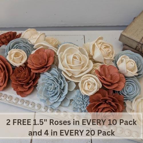 Sola Wood Flowers for Crafting in Natural Cream, Accent colors, DIY Wooden Flowers for Wedding Cake, Bouquets, Corsage, Boutonnieres