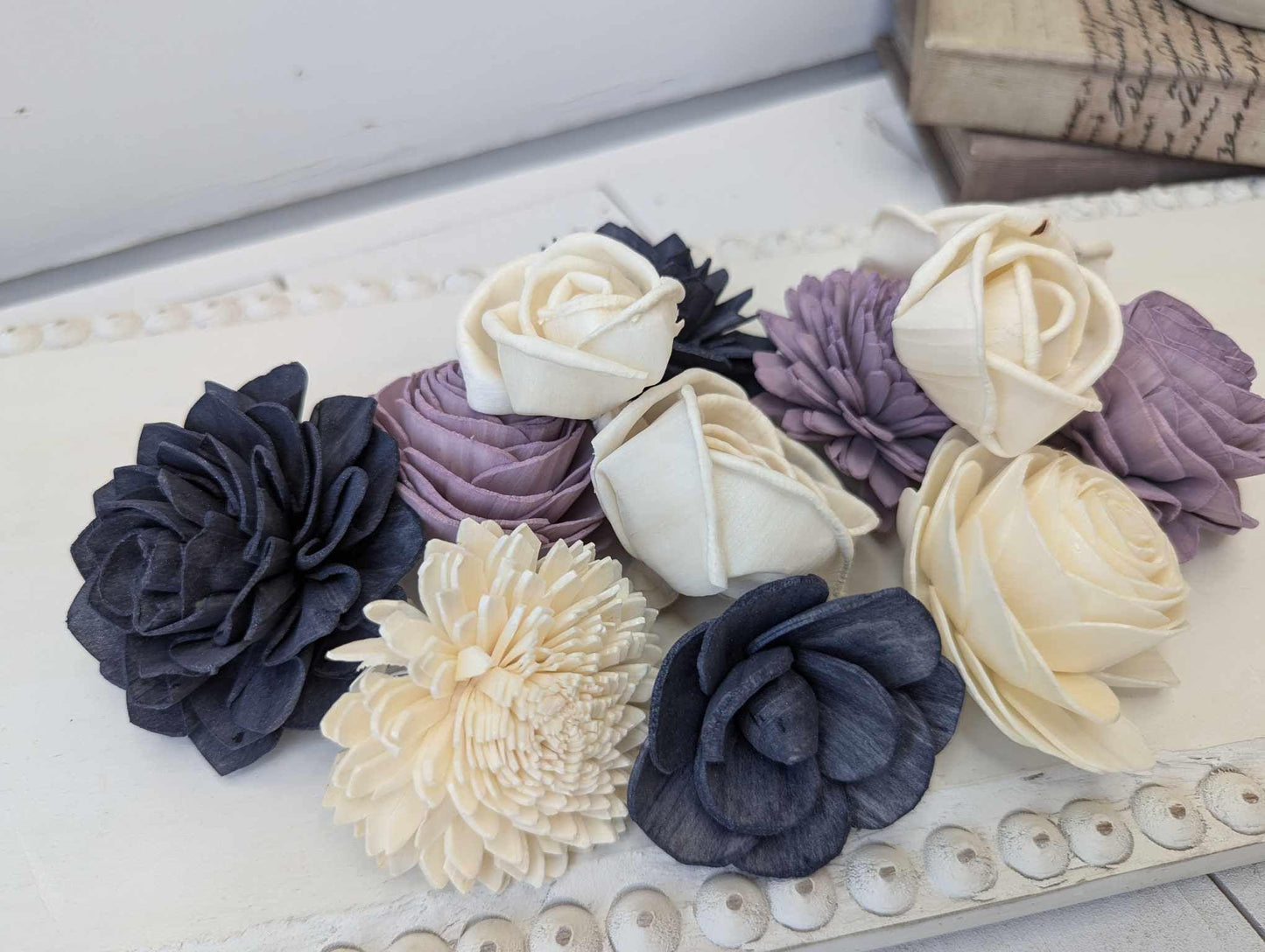 Sola Wood Flowers for Crafting in Natural Cream, Accent colors, DIY Wooden Flowers for Wedding Cake, Bouquets, Corsage, Boutonnieres