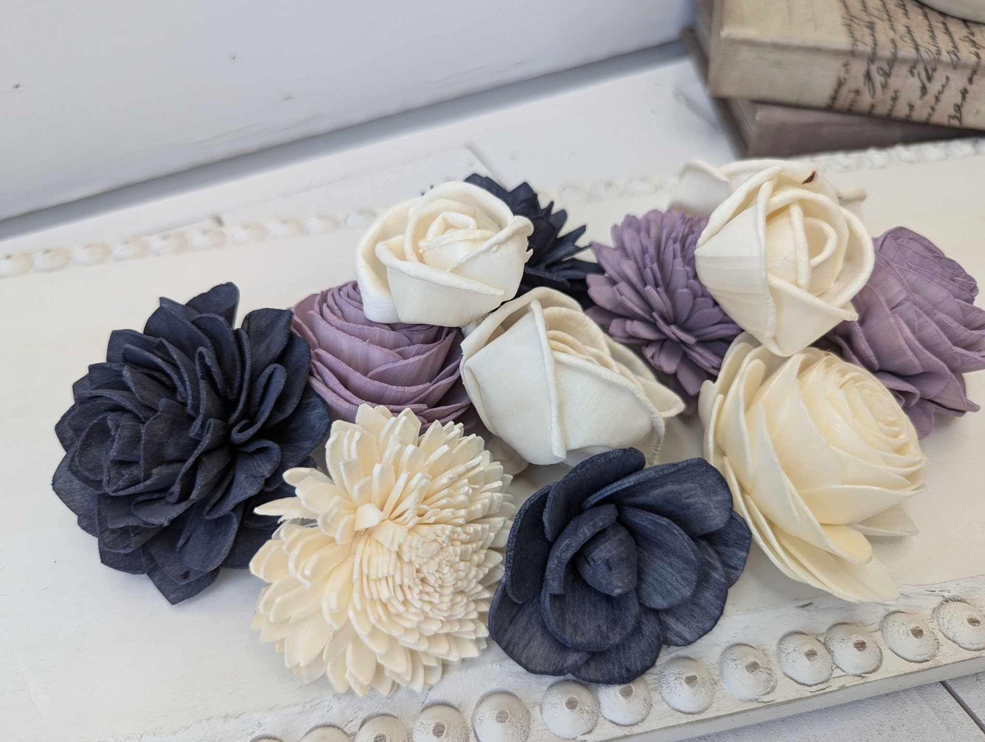 Sola Wood Flowers for Crafting in Natural Cream, Accent colors, DIY Wooden Flowers for Wedding Cake, Bouquets, Corsage, Boutonnieres