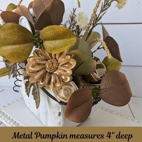 Wood Flowers Floral Arrangement for Fall, Thanksgiving Table Centerpiece, Cream Pumpkin Floral Arrangement, Fall Home Decor