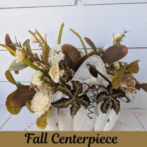 Wood Flowers Floral Arrangement for Fall, Thanksgiving Table Centerpiece, Cream Pumpkin Floral Arrangement, Fall Home Decor