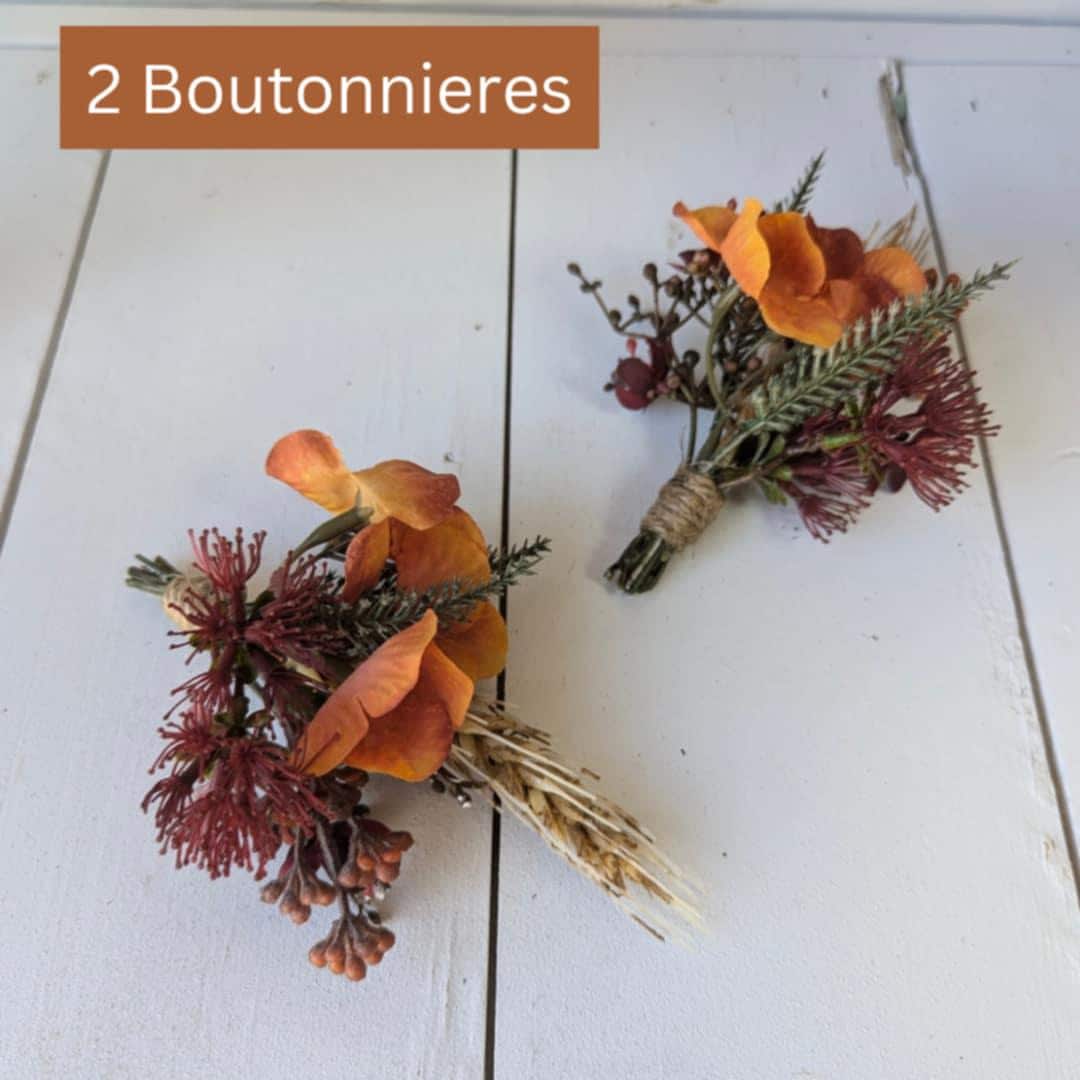 Fall Artificial Wedding Bouquets and Boutonnieres Set, Bridal Flowers Set, Bridal Bouquet, Bridesmaid Bouquet, Fake Wedding Flowers