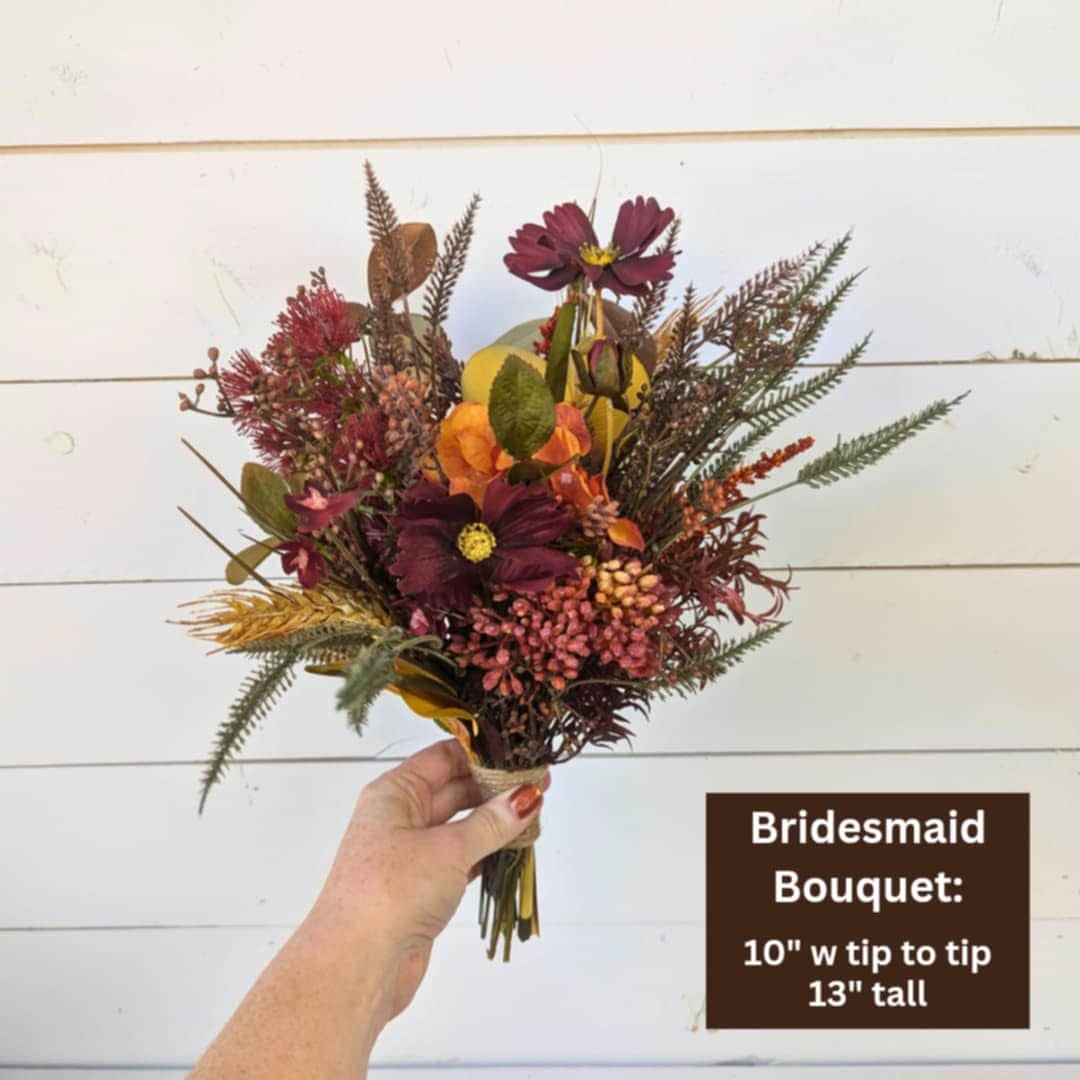 Fall Artificial Wedding Bouquets and Boutonnieres Set, Bridal Flowers Set, Bridal Bouquet, Bridesmaid Bouquet, Fake Wedding Flowers