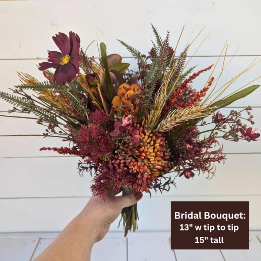 Fall Artificial Wedding Bouquets and Boutonnieres Set, Bridal Flowers Set, Bridal Bouquet, Bridesmaid Bouquet, Fake Wedding Flowers