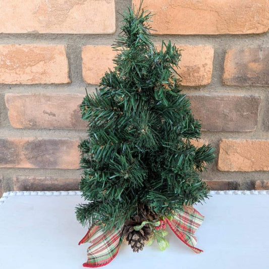 Festive Mini Christmas Tree, Holiday Decor, Faux Christmas Tree Decoration, Holiday Shelf Decor with Pine Cones, Table Centerpiece