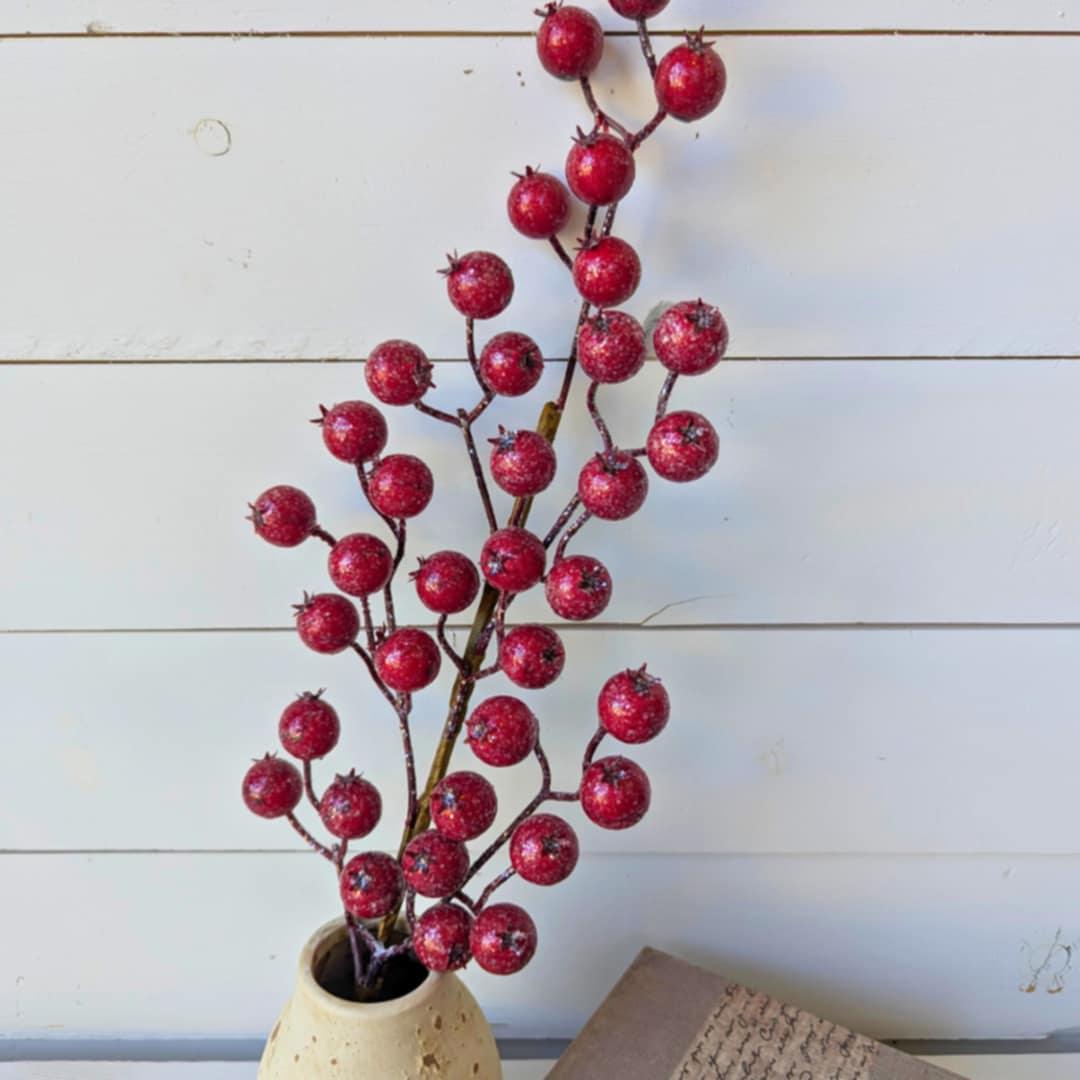 Red Glitter Berry Pods for Holiday Floral Arranging & Tree, Cranberries for Christmas Crafting, Sparkle Cranberries DIY Floral Arrangement