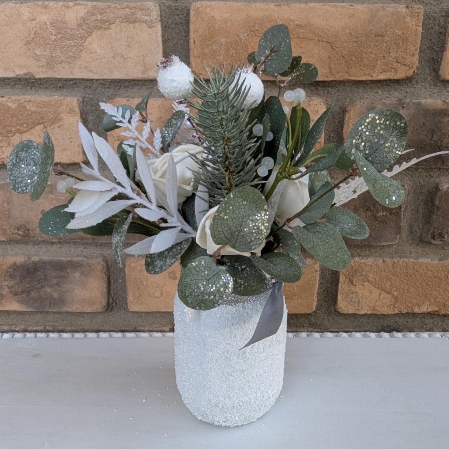 Holiday Wood Flower Mason Jar Arrangement, Christmas Centerpiece, Holiday Hostess Gift, Wooden Flower Table Centerpiece, Festive Florals
