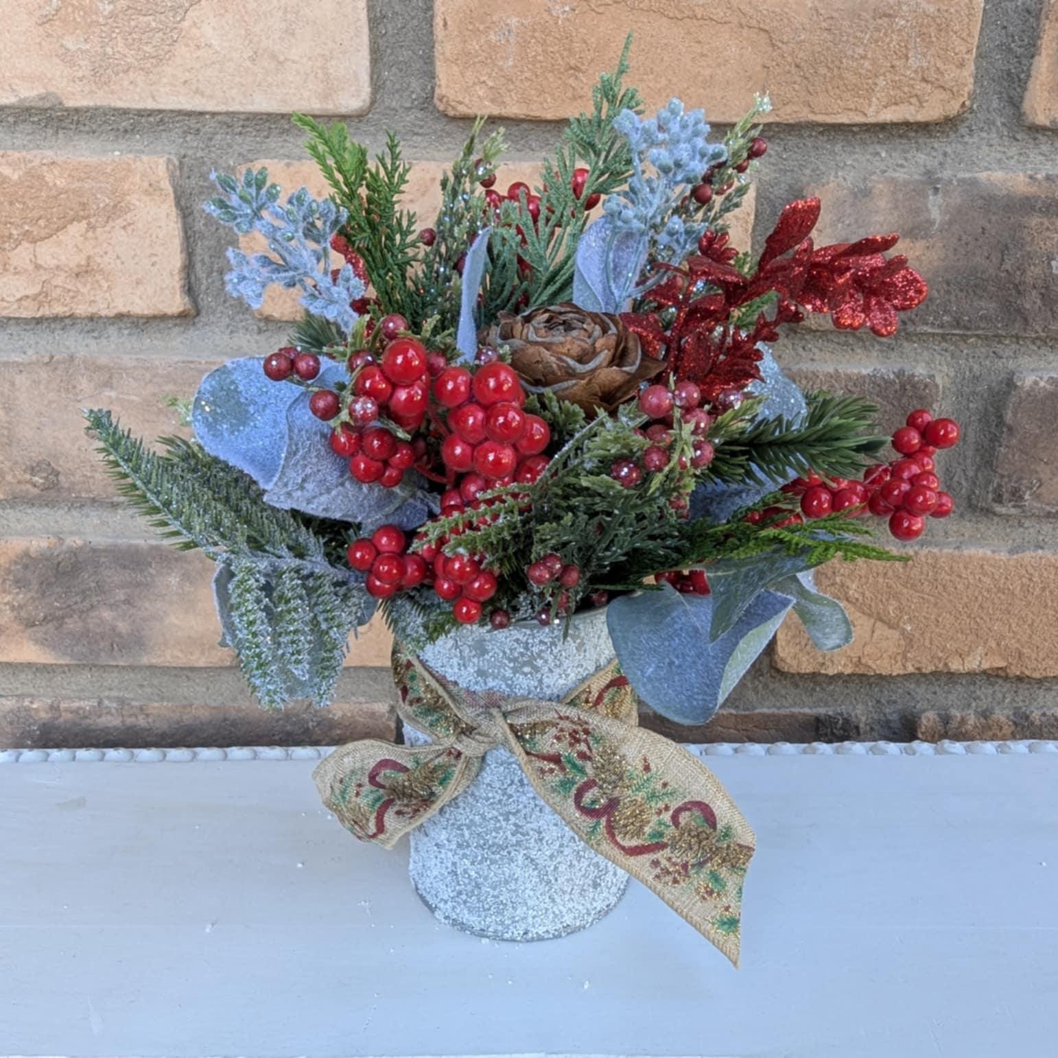 Holiday Pine Cone Flower Mason Jar Arrangement, Christmas Centerpiece, Holiday Hostess Gift, Festive Flower Table Centerpiece